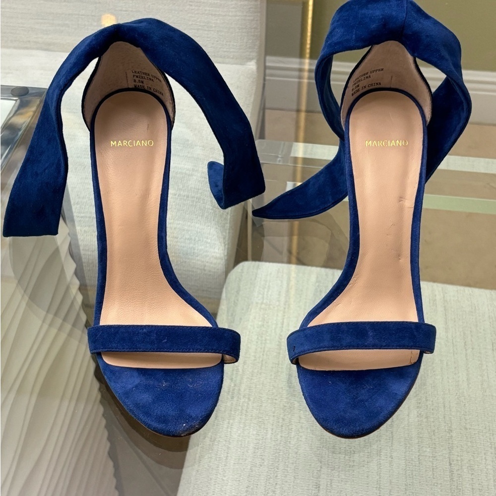 Marciano Royal Blue Ankle Strap Heels